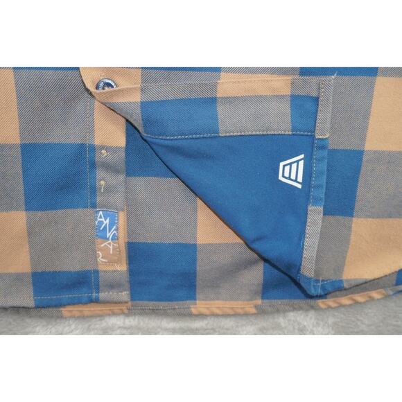 Dixxon Flannel Company Plaid Button Up Shirt Mens XLT Long Sleeve Tan Blue - Picture 6 of 9